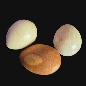 Handcrafted Wooden Eggs For Crafts Or Decor Natural Finish Set of 3